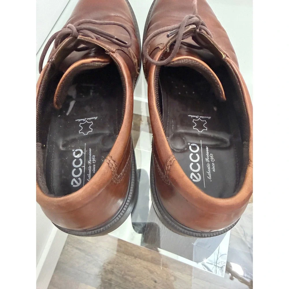 Ecco Mens Helsinki Brown Leather Bike Toe Oxford Dress Shoes Size 47 US 13-13.5